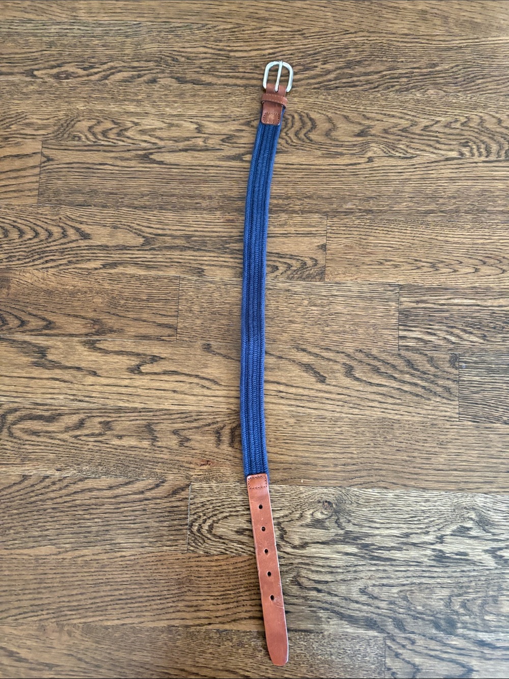 Crewcuts Blue Braided Stretch Belt with Brown Leather Tips